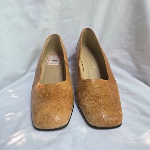 NEW Vtg Enzo Angliolini Square-Toe 9N Deadstock Tan Leather Textured Old Money - Picture 3 of 10